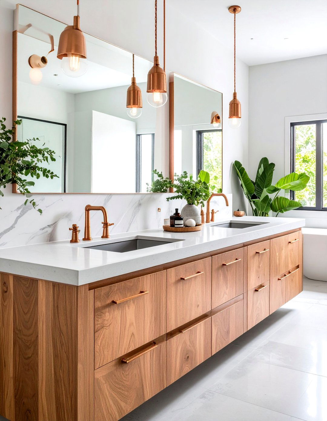 Concrete Countertop Bathroom with Copper Pipe Fixtures - 24 Mid-century Modern Bathroom Ideas