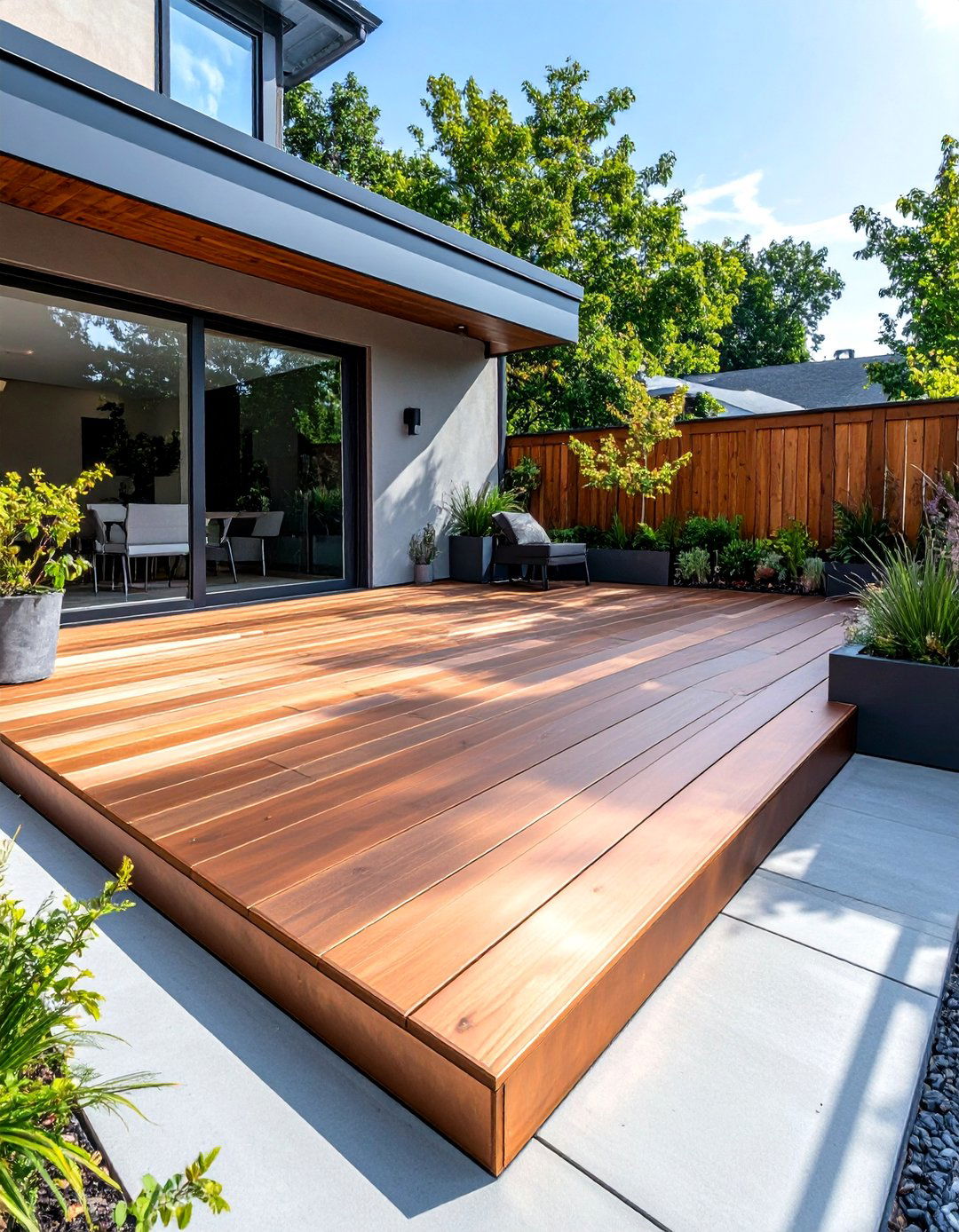 Concrete Deck with Metallic Stain Accents - 24 Concrete Deck Ideas