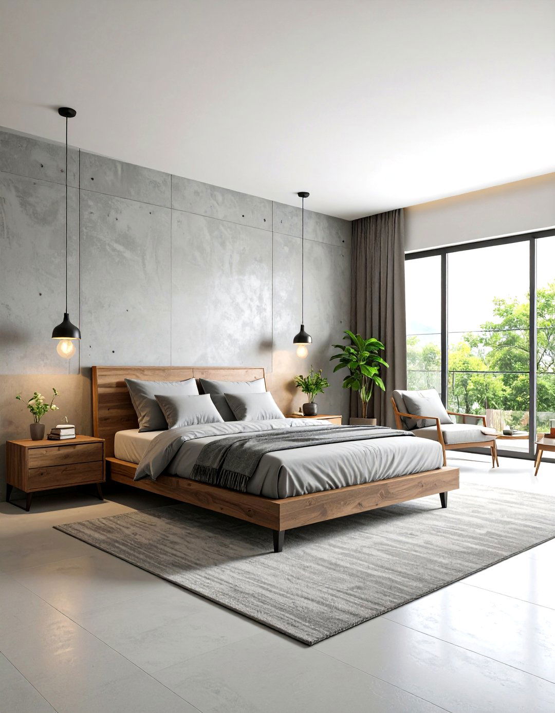 Concrete Finish Industrial Accent Wall - 24 Bedroom Accent Wall Ideas