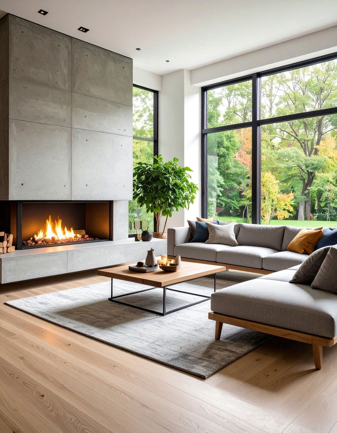 Concrete Fireplace with Built in Seating - 24 Concrete Fireplace Ideas