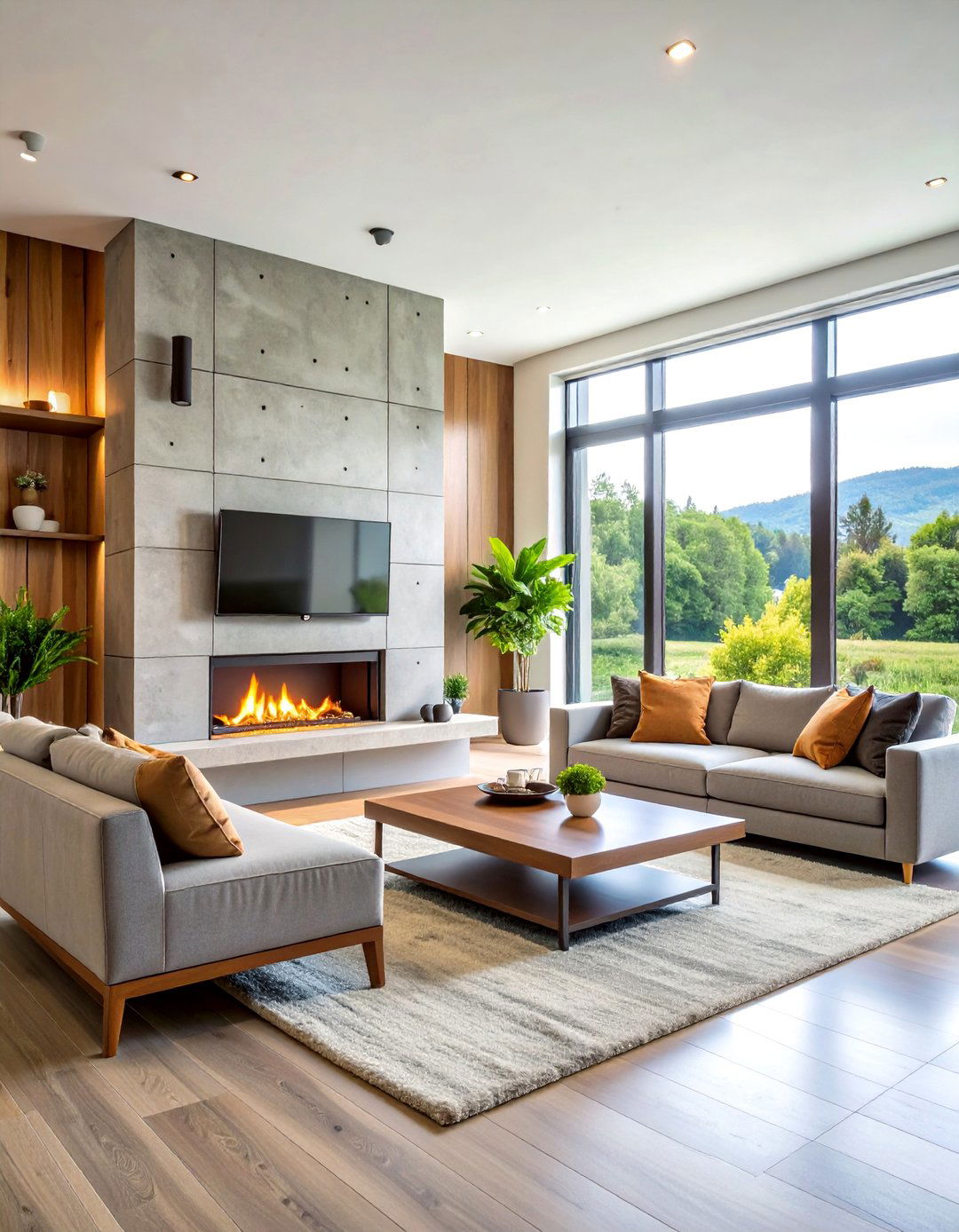 Concrete Fireplace with Integrated Media Center - 24 Concrete Fireplace Ideas