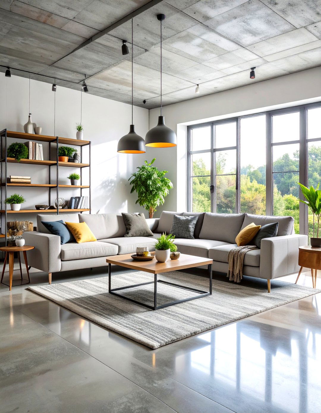 Concrete Floor Living Room with Steel Accents - 24 Metro Style Interior Design Ideas