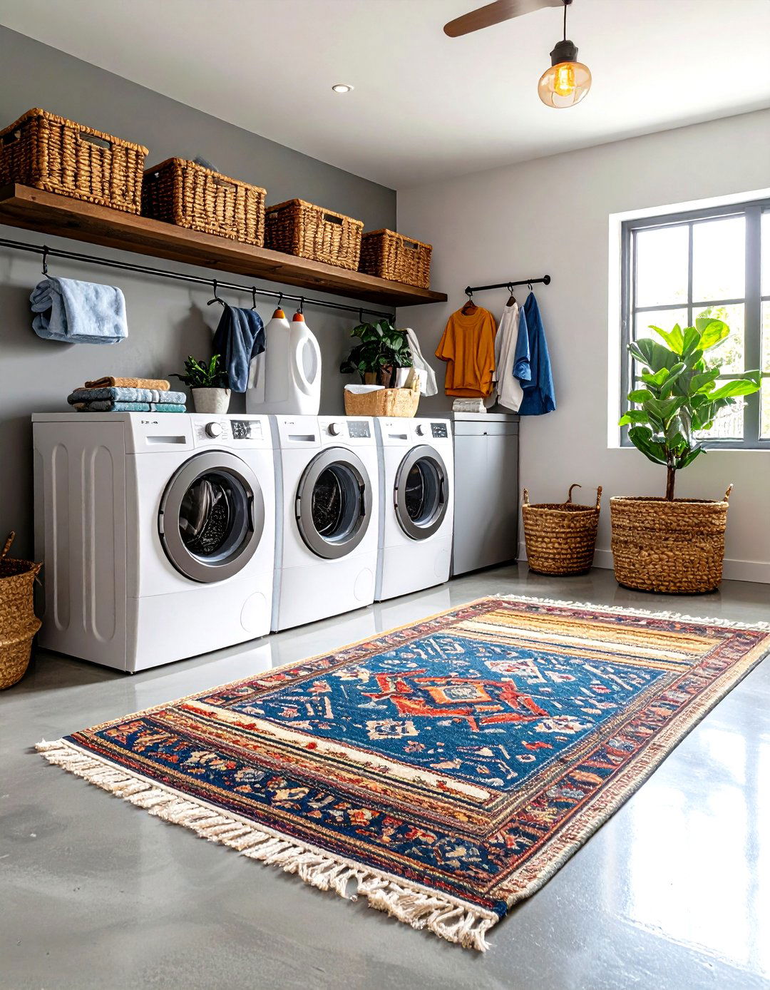 Concrete Floor with Area Rugs Laundry Room - 24 Rustic Laundry Room Ideas