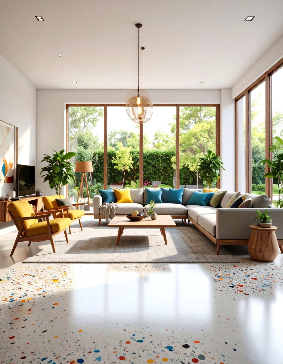 Concrete Floor with Embedded Decorative Aggregates - 24 Concrete Floor Living Room Ideas
