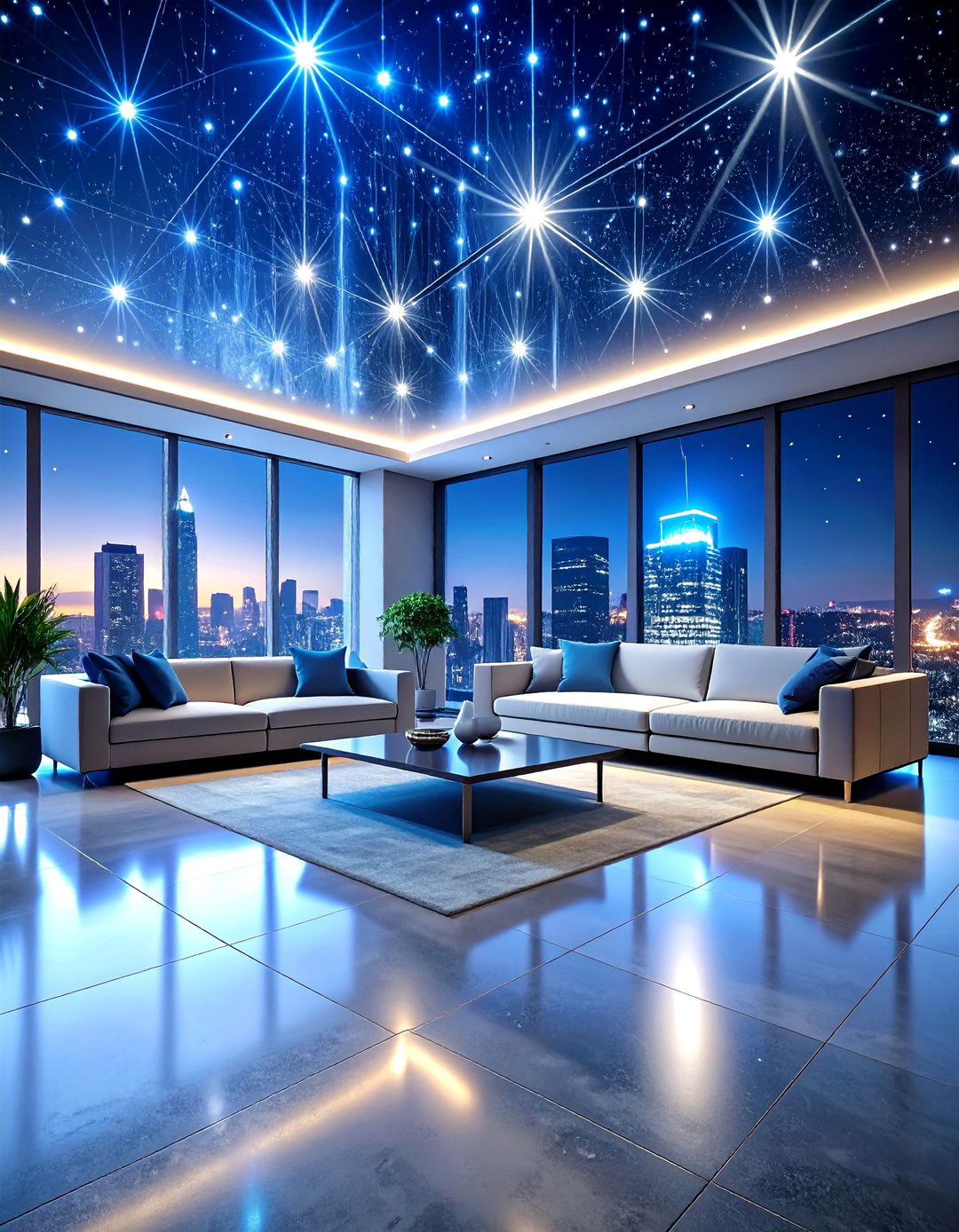 Concrete Floor with Fiber Optic Star Field Effect - 24 Concrete Floor Living Room Ideas