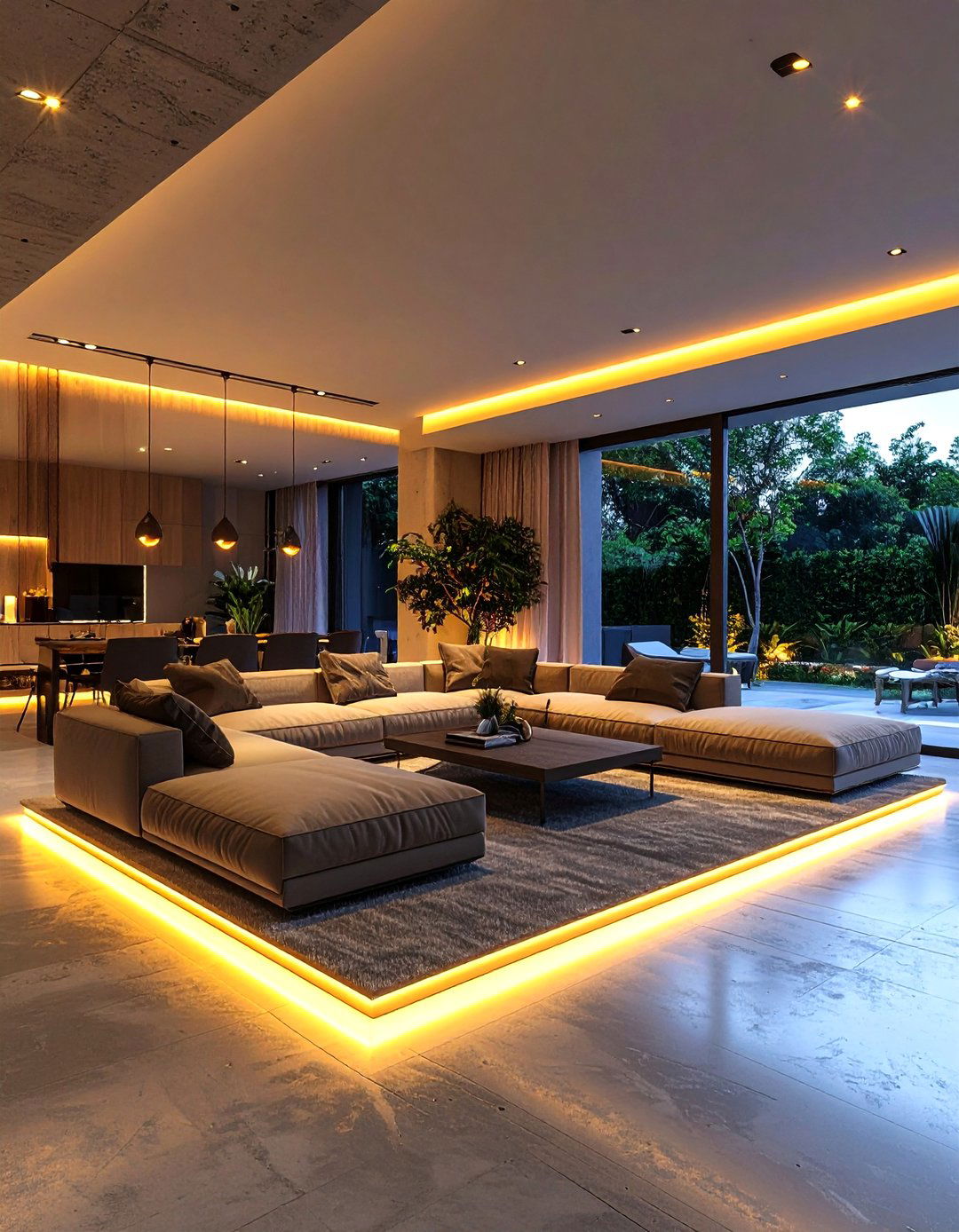 Concrete Floor with Integrated LED Strip Lighting - 24 Concrete Floor Living Room Ideas