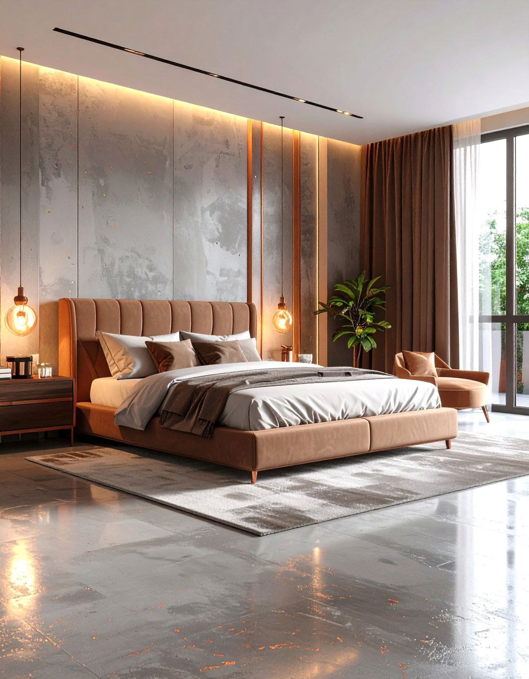Concrete Floors with Metallic Accents - 24 Concrete Floor Bedroom Ideas
