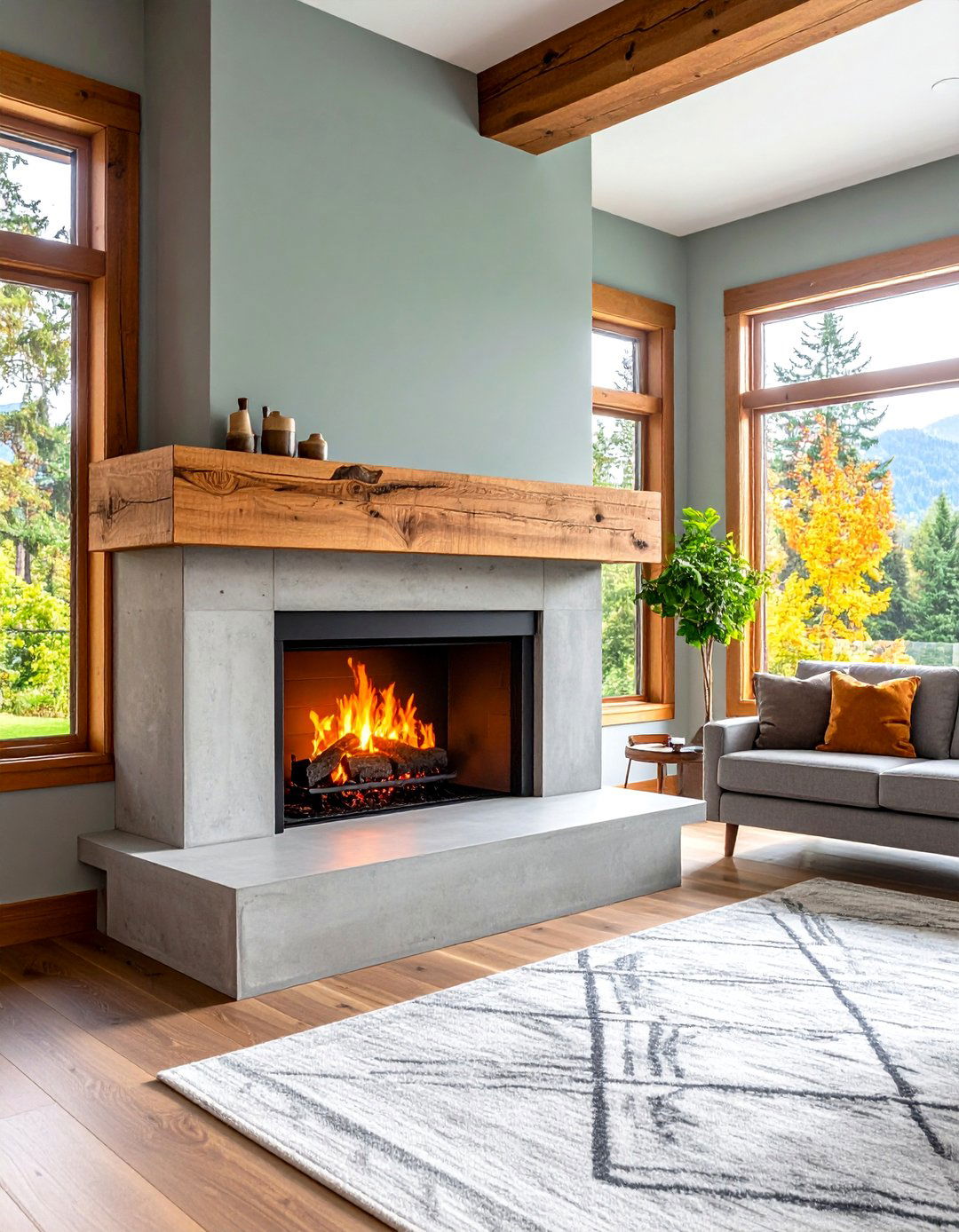 Concrete Hearth with Traditional Mantelpiece - 24 Concrete Fireplace Ideas