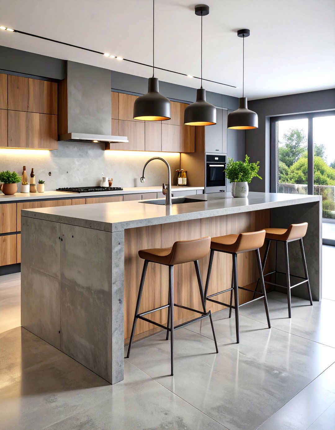 Concrete Kitchen Island with Bar Seating - 24 Metro Style Interior Design Ideas