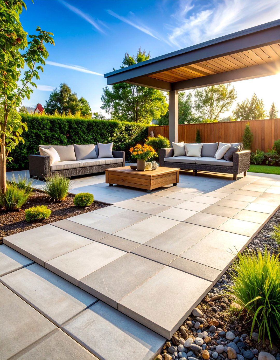 Concrete Patio with Modular Deck Tiles - 24 Backyard Deck Ideas on a Budget