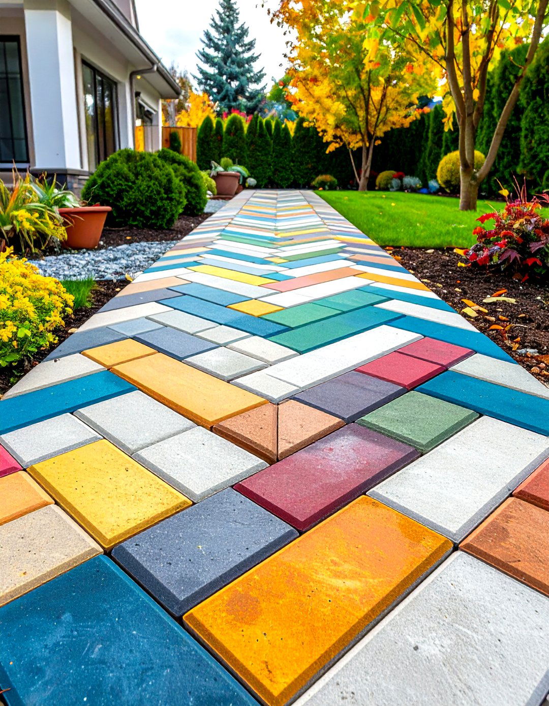 Concrete Paver Geometric Designs - 24 Stone Walkway Ideas