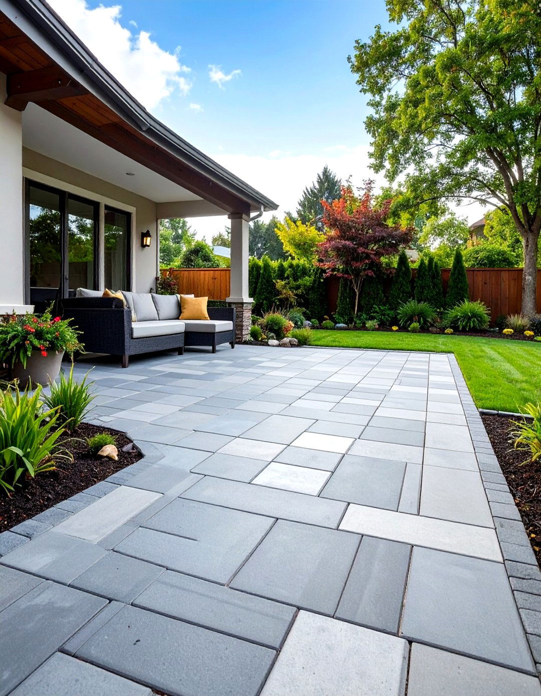 Concrete Paver Style Stamped Patio - 24 Concrete Patio Ideas on a Budget
