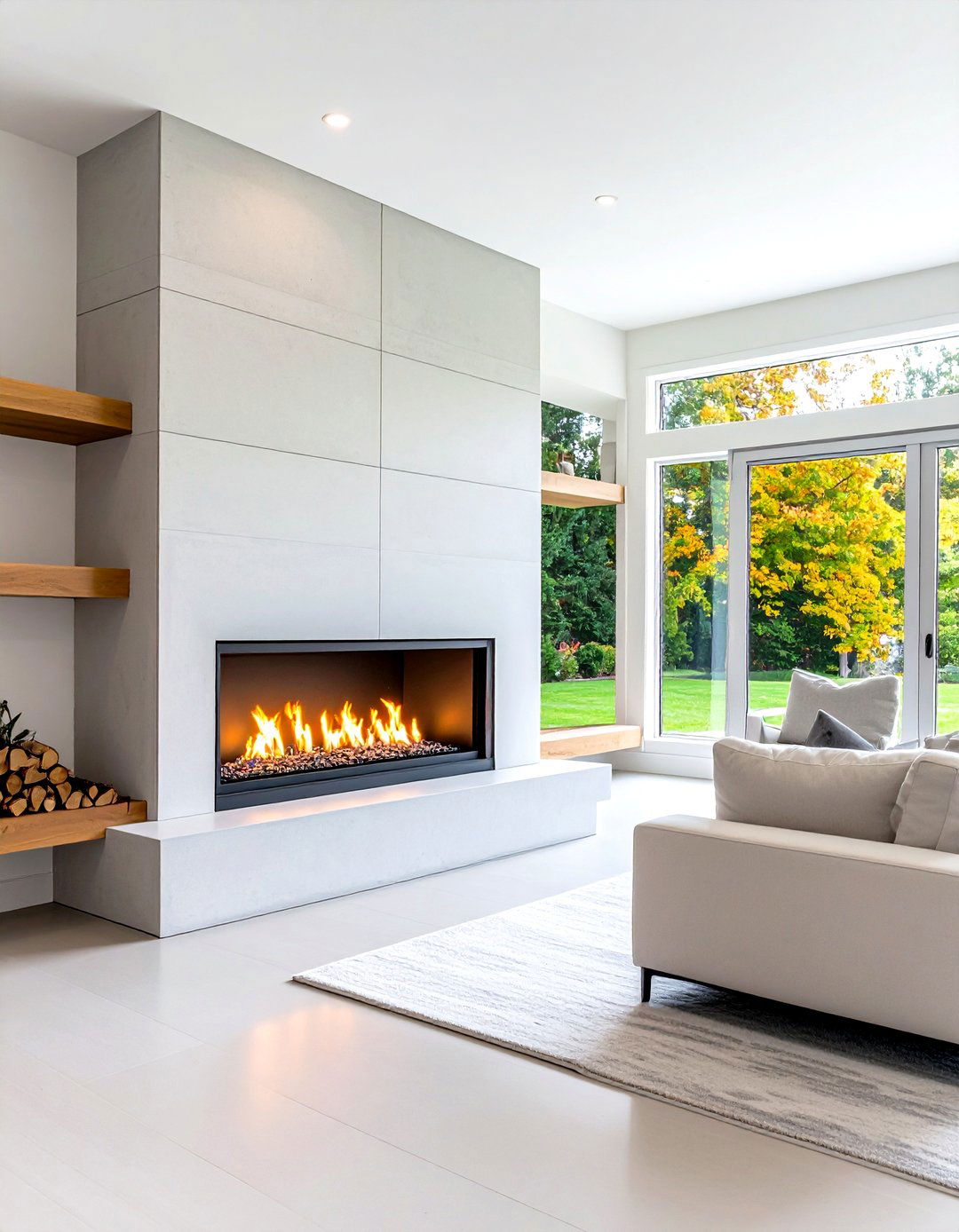 Concrete Slab Modern Minimalist Design - 24 Two-story Fireplace Ideas