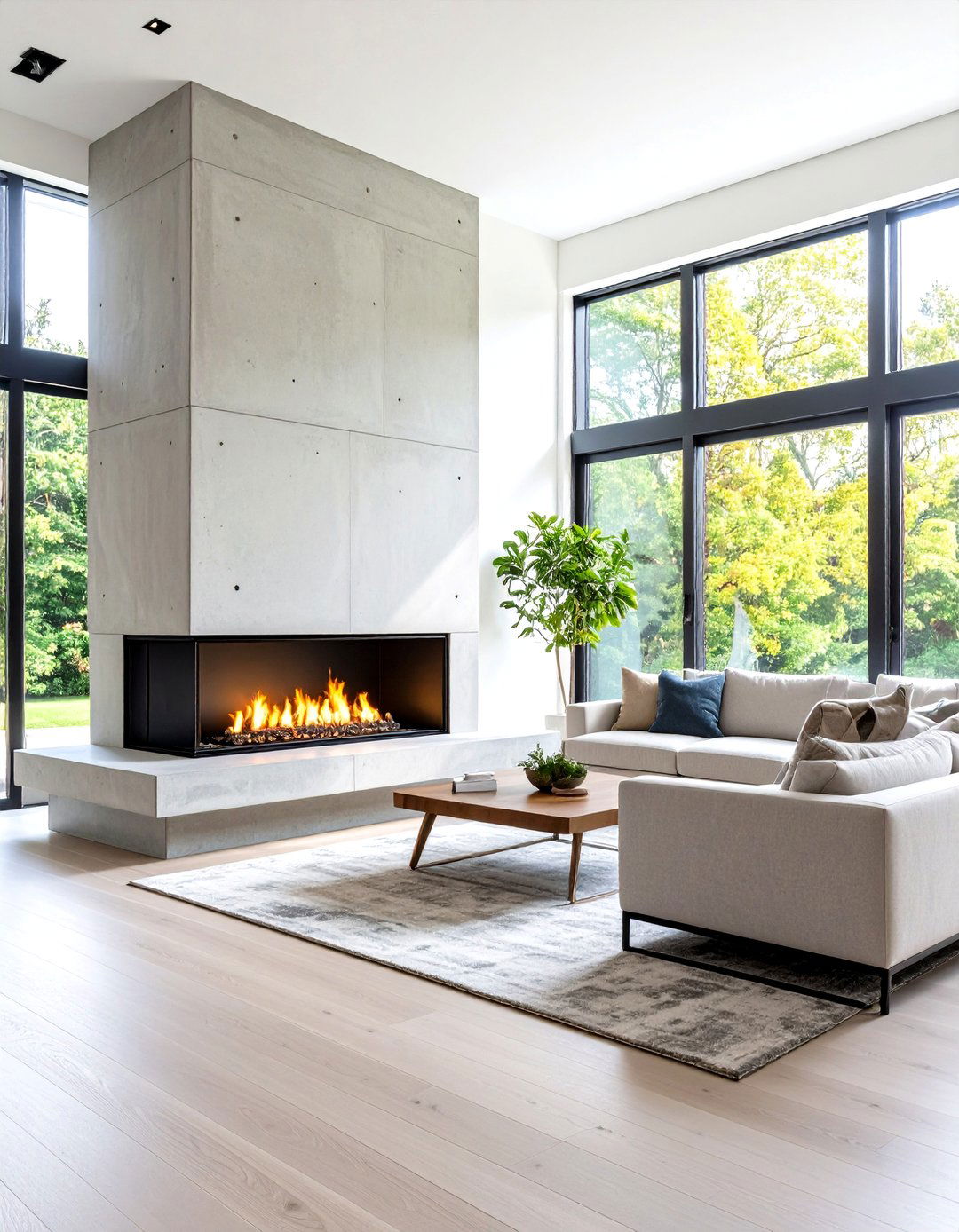 Concrete Surround Modern Corner Design - 24 Corner Gas Fireplace Ideas