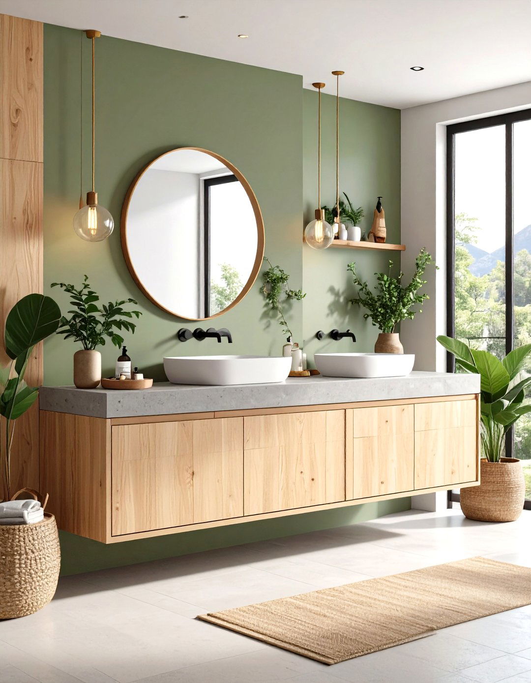 Concrete Vanity with Wood Accents - 24 Scandinavian Bathroom Ideas