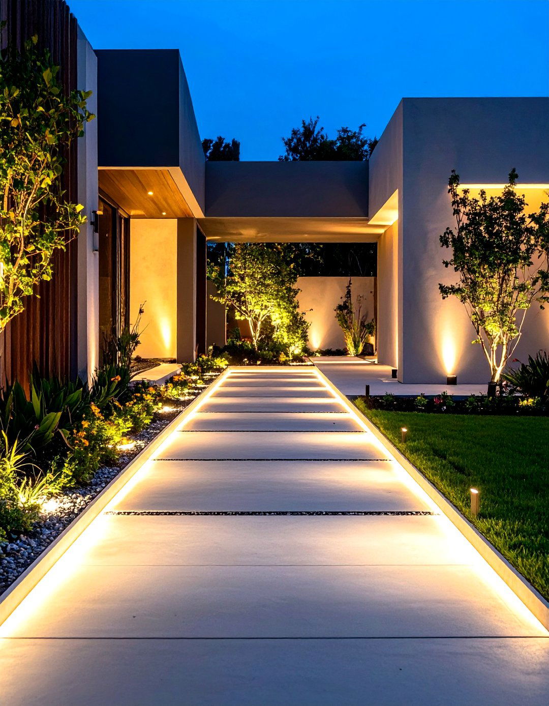 Concrete Walkway with Integrated Lighting - 24 Concrete Walkway Ideas