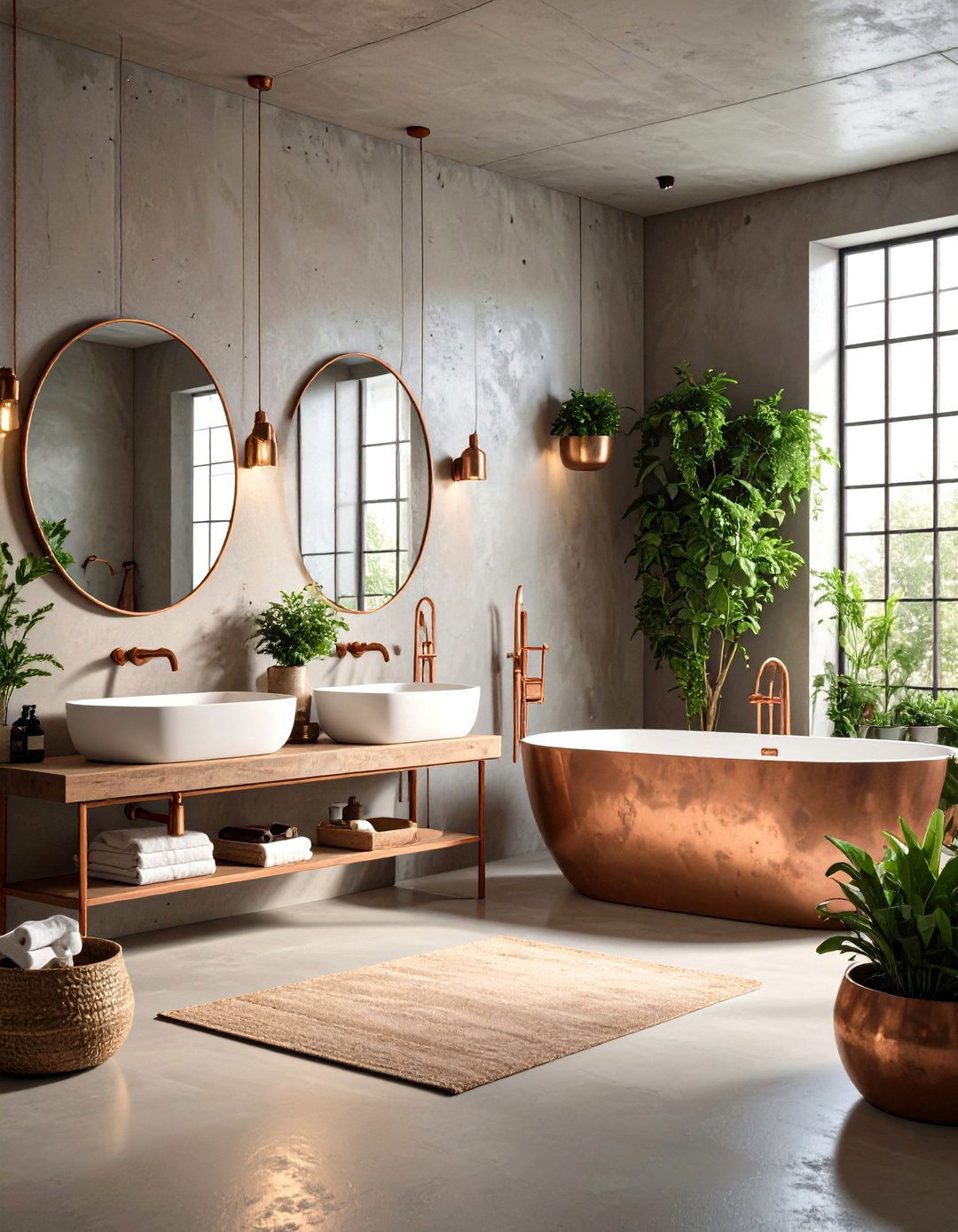 Concrete and Copper Industrial Zen - 24 Zen Bathroom Ideas