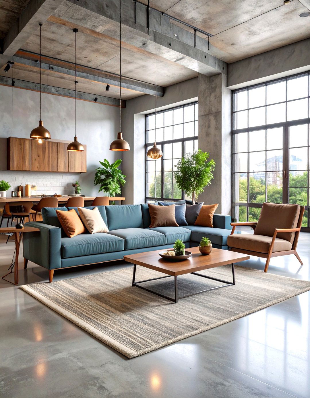 Concrete and Metal Accents - 24 Rustic Concrete Floor Living Room Ideas