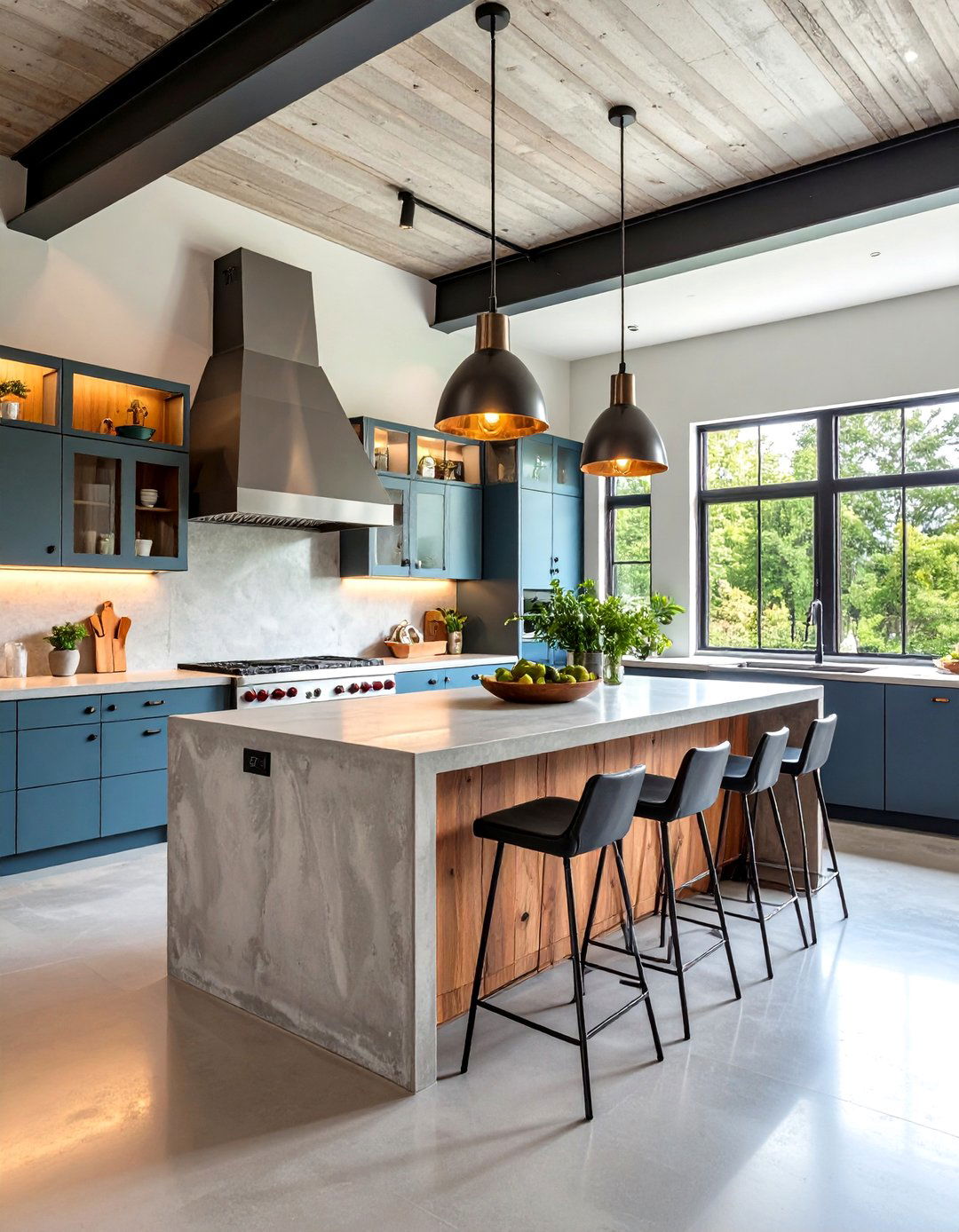 Concrete and Steel Modern Barndominium Kitchen - 24 Barndominium Kitchen Ideas