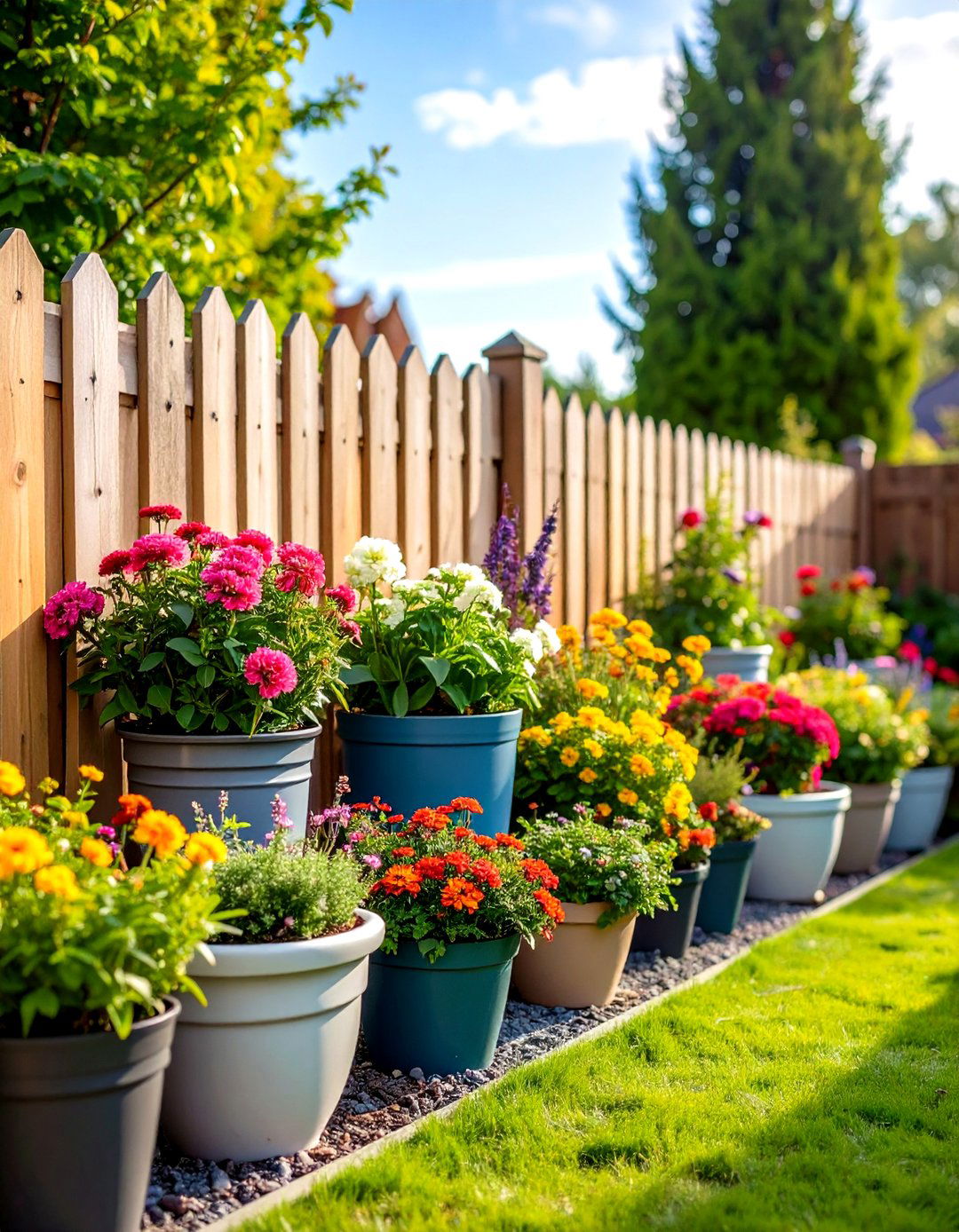 Container Garden Arrangement - 24 Simple Fence Line Landscaping Ideas