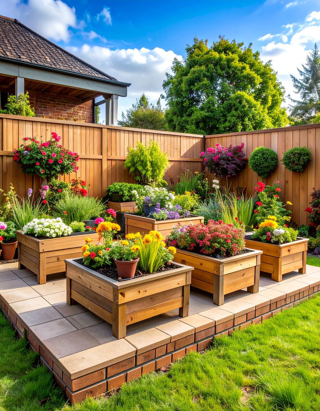 Container Garden Platforms - 24 Brick Landscaping Ideas
