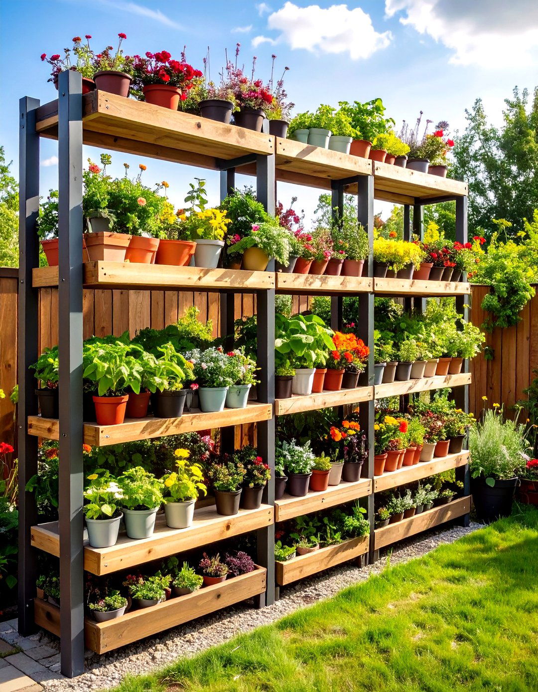 Container Garden Staging System - 24 Fence Art Ideas