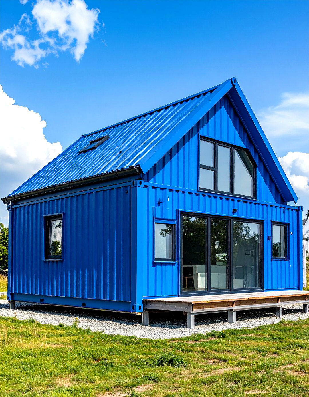 Container Home Innovation - 24 houses with blue metal roofs
