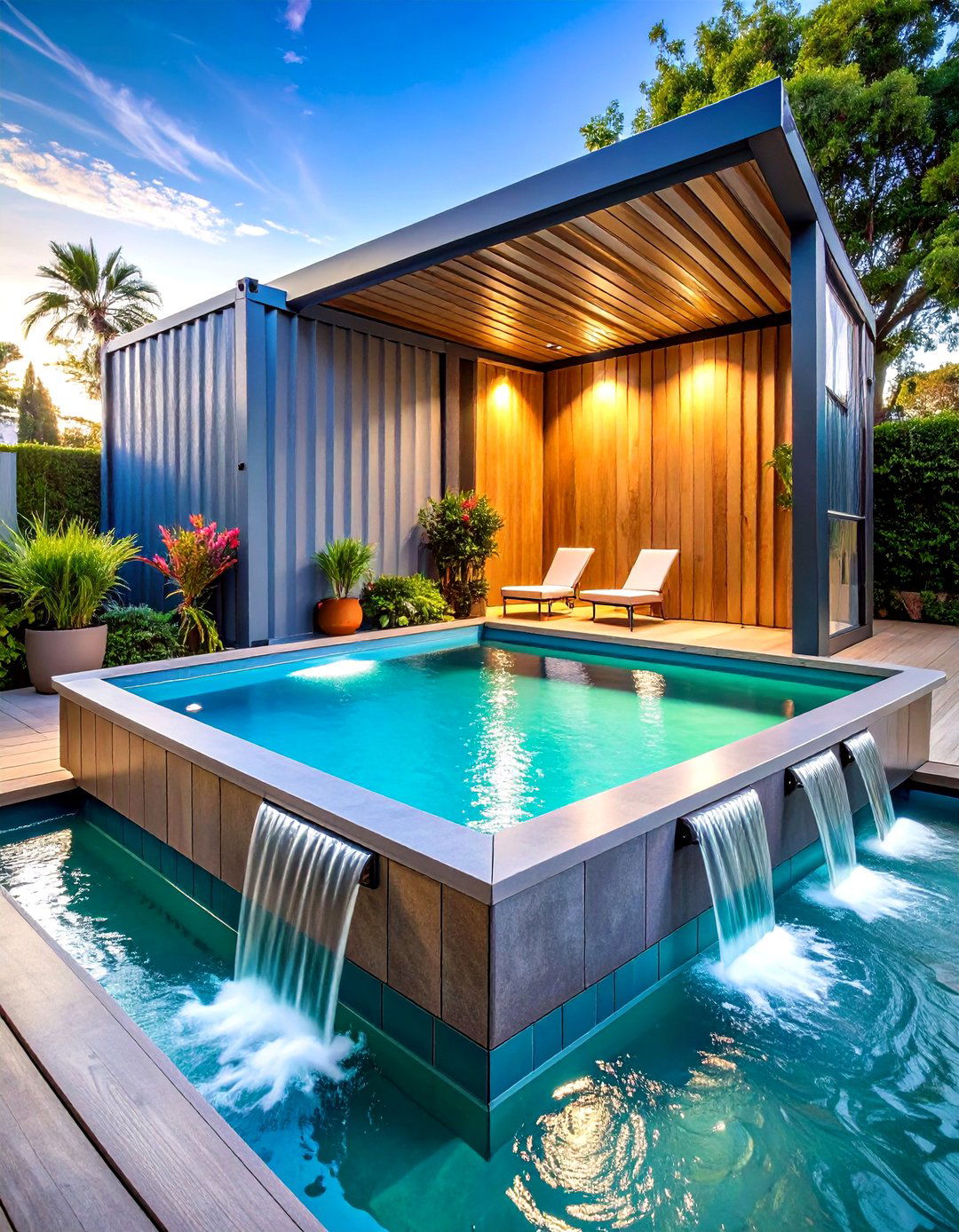 Container Pool Water Features - 24 Small Pool Waterfall Ideas