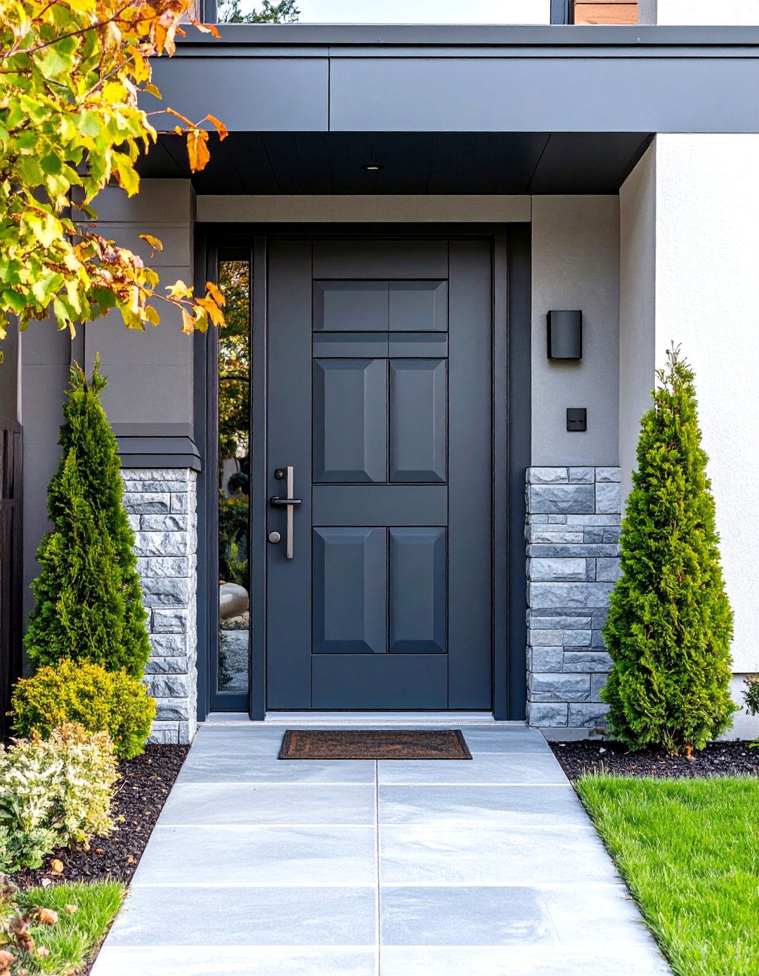 Contemporary Anthracite Door with Geometric Patterns - 24 Dark Gray Front Door Ideas