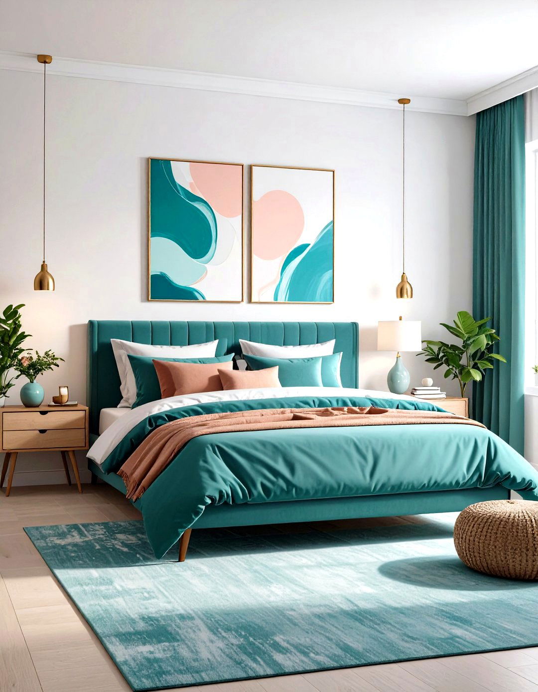 Contemporary Art Inspired Design - 24 Teal and Pink Bedroom Ideas