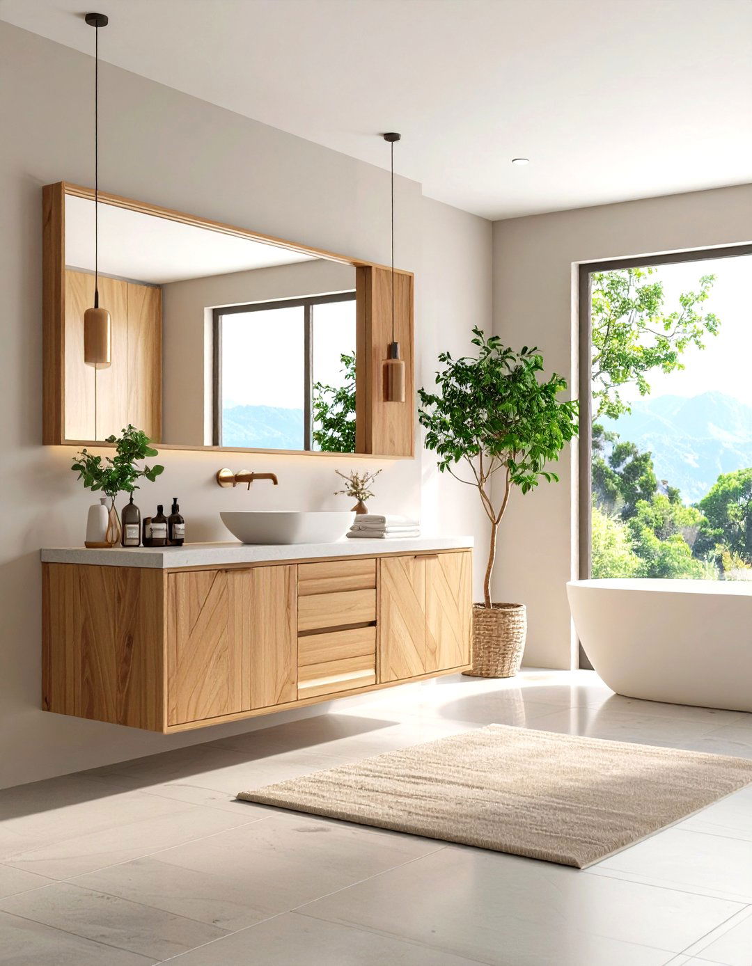 Contemporary Ash Wood Geometric Vanity - 24 Wood Bathroom Vanity Ideas