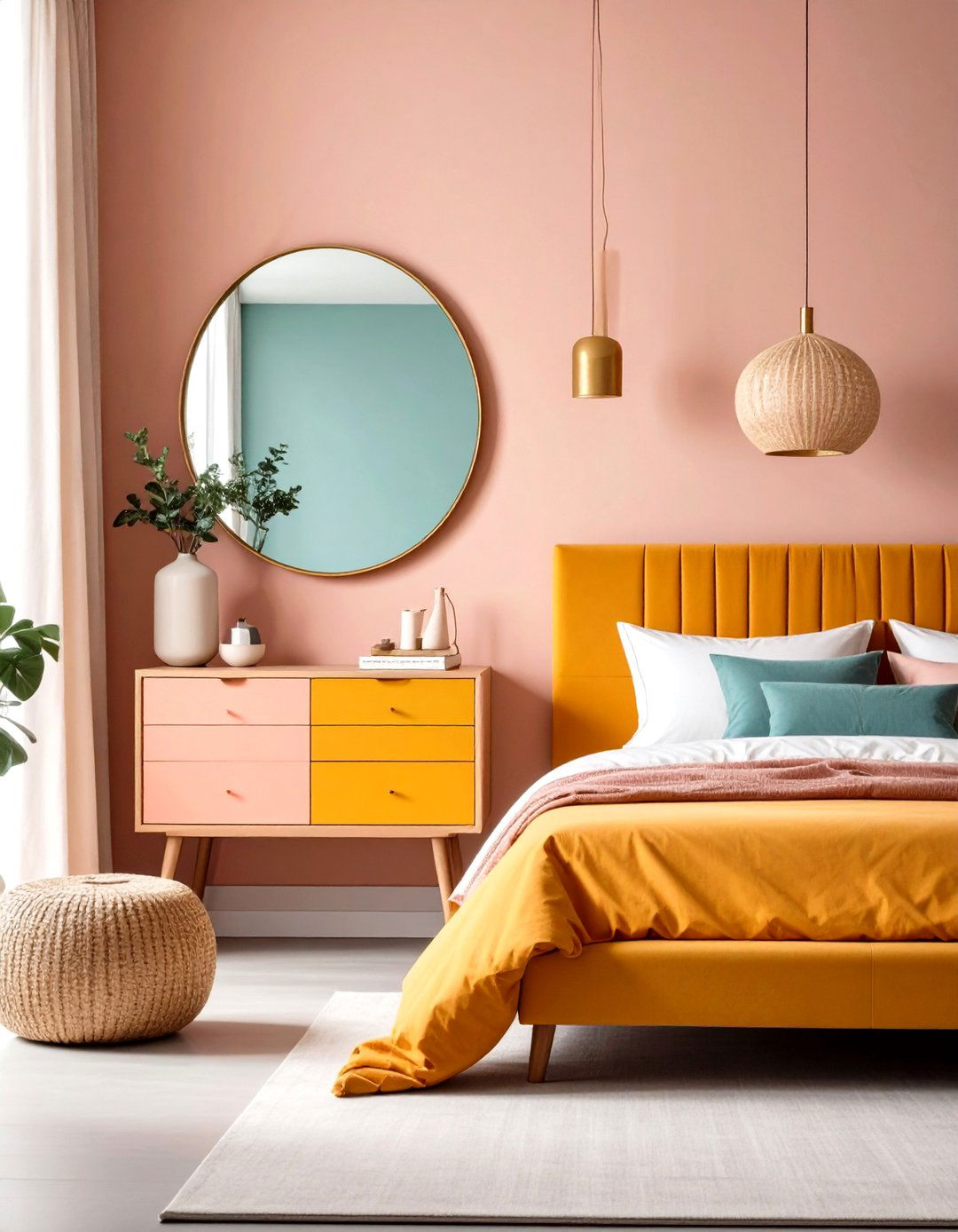 Contemporary Asymmetrical Modern Art Approach - 24 Mirror Behind Nightstand Design Ideas