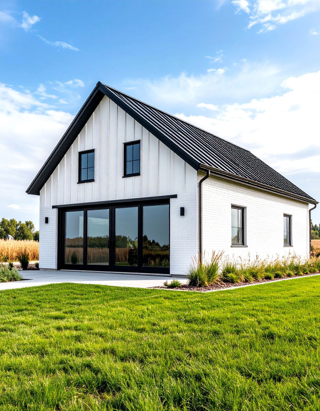 Contemporary Barn Style Design - 24 White Brick House With Black Trim