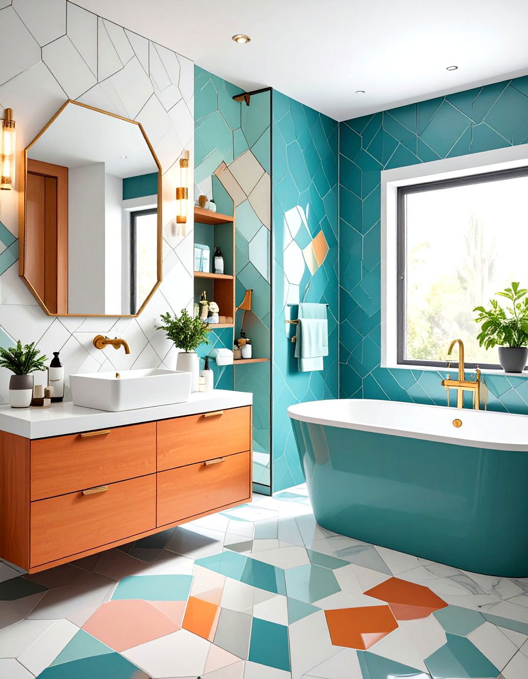 Contemporary Bathroom with Geometric Tile Patterns - 24 Modern Bathroom Ideas