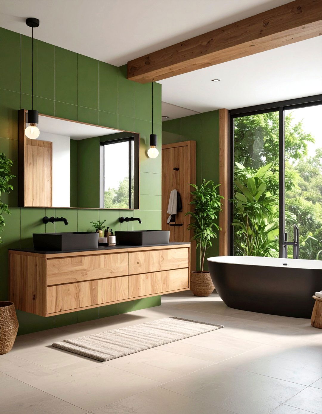 Contemporary Bathroom with Olive Green Subway Tiles - 24 Olive Green Room Ideas