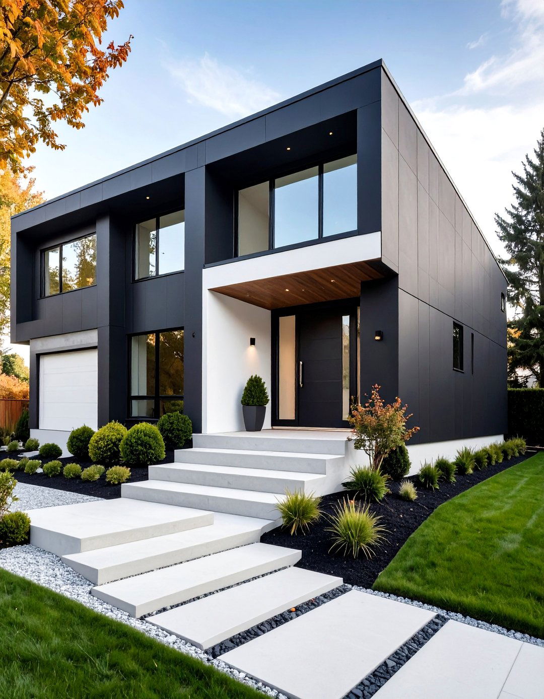 Contemporary Black Box with White Accents - 24 Black and White House Exterior Ideas