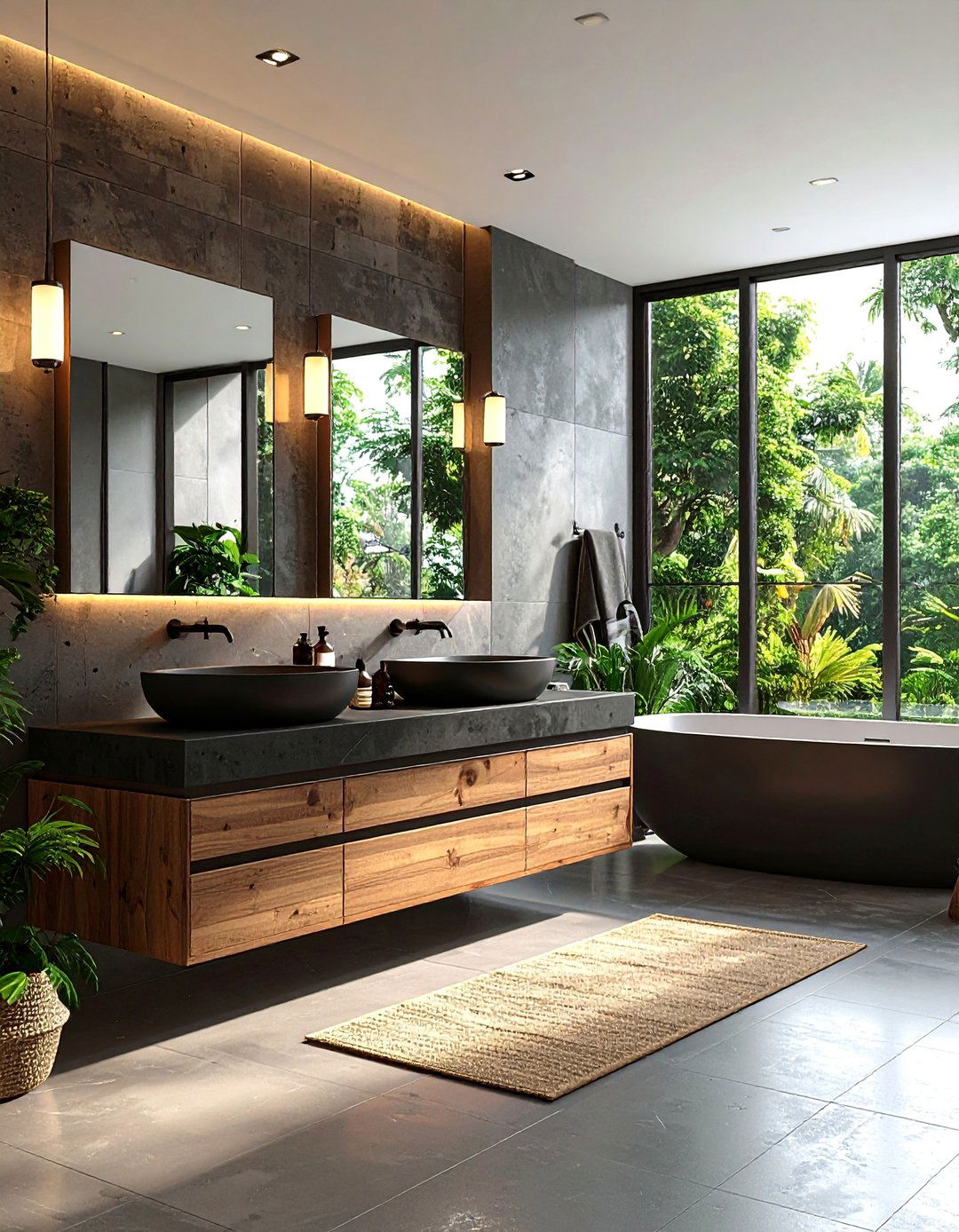 Contemporary Black Concrete Floating Design - 24 bathroom with black countertops ideas