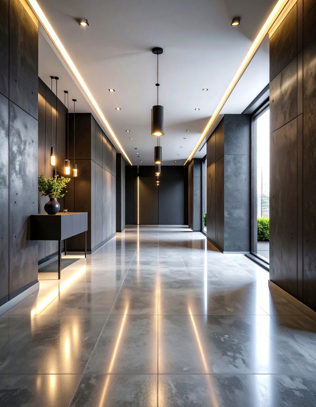 Contemporary Black Concrete Style - 24 Dark Hallway Ideas