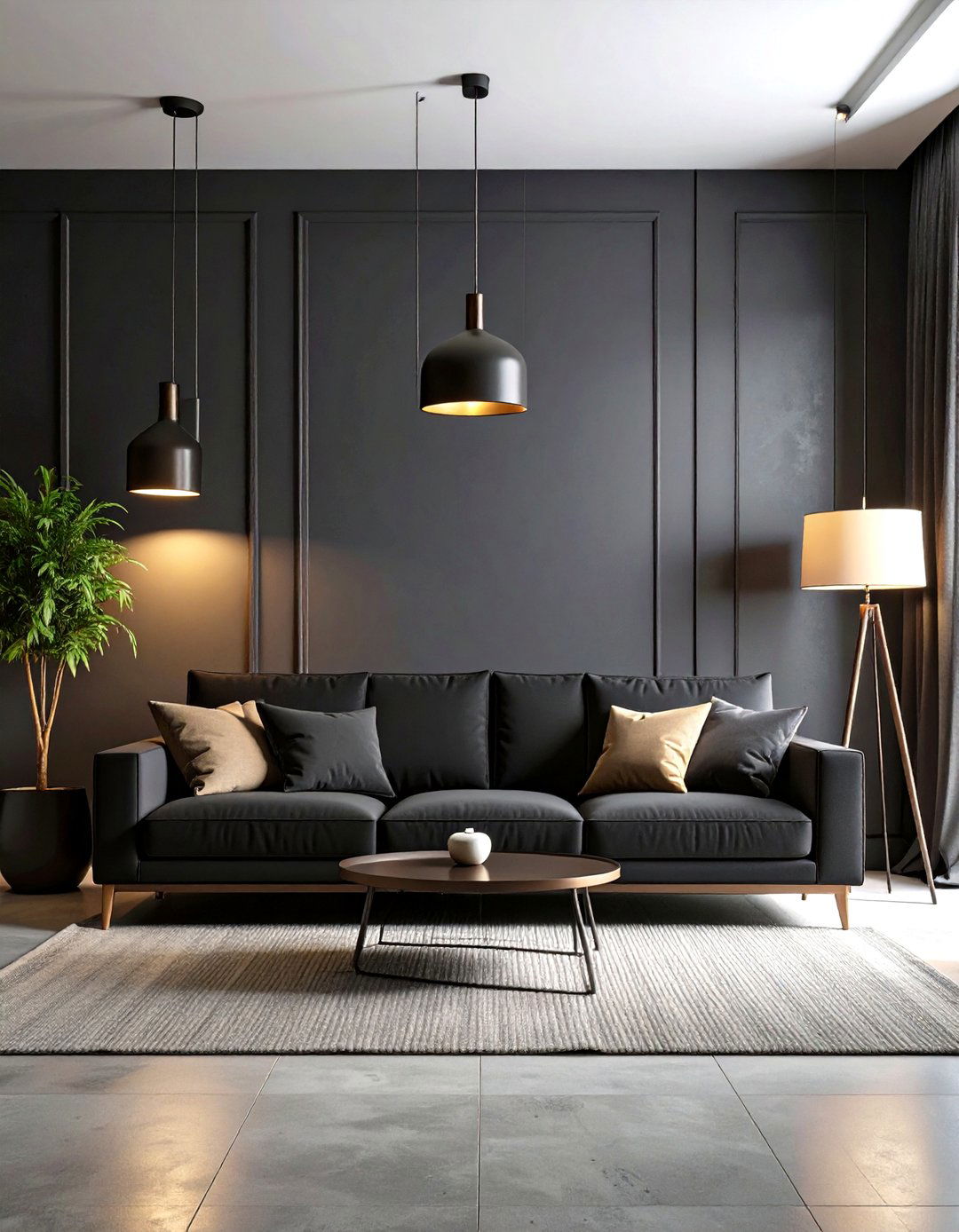 Contemporary Black Couch Lighting Design - 24 Black Couch Living Room Ideas