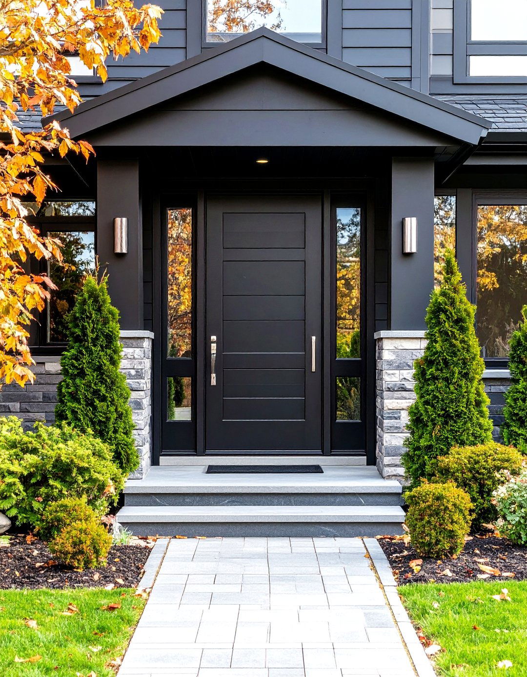 Contemporary Black Front Door with Horizontal Lines - 24 Black Front Door Ideas