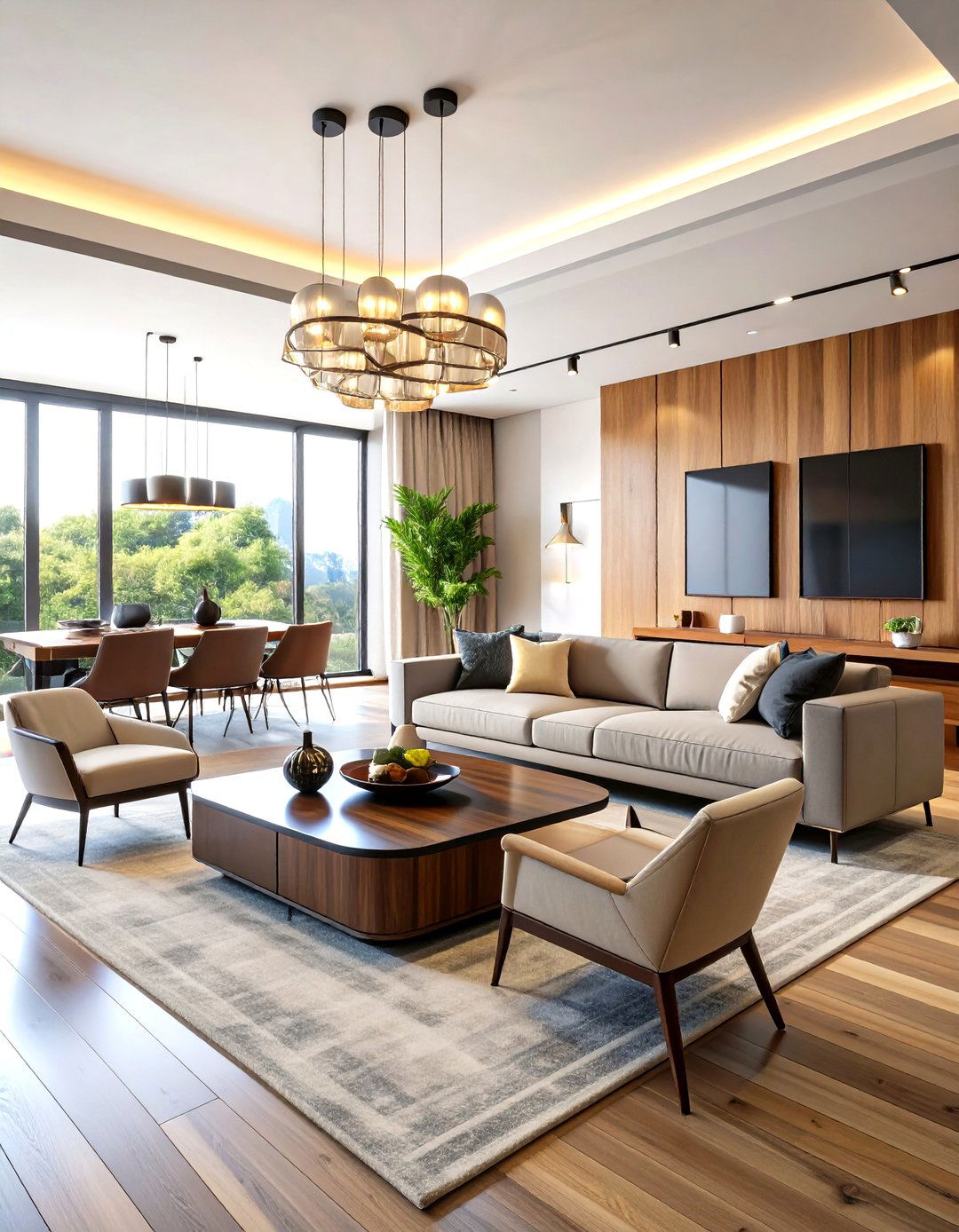 Contemporary Black Glass and Brown Wood Fusion - 24 Black and Brown Living Room Ideas