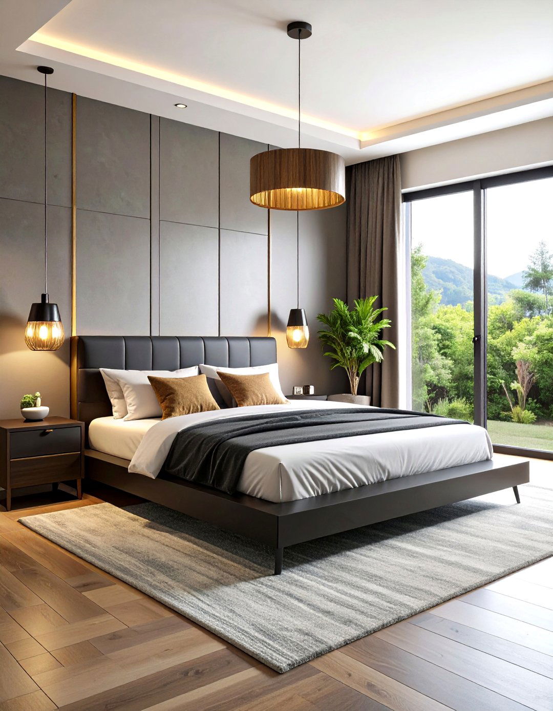 Contemporary Black Platform Bed with Gold Accents - 24 Black and Gold Bedroom Ideas