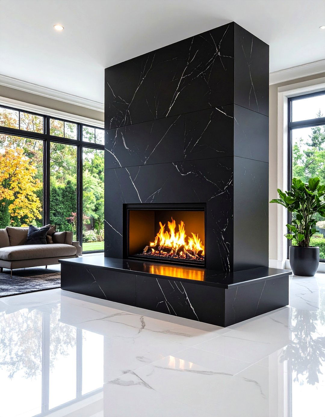 Contemporary Black Porcelain Panel Fireplace - 24 Black Fireplace Ideas
