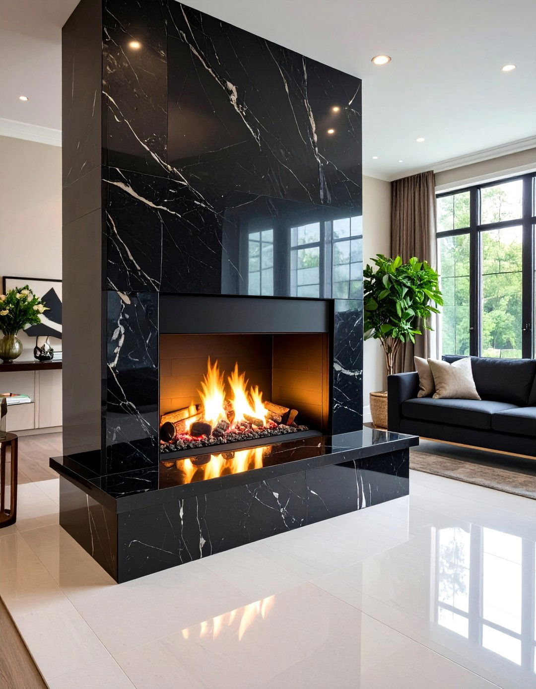 Contemporary Black Quartz Fireplace Surround - 24 Black Fireplace Ideas