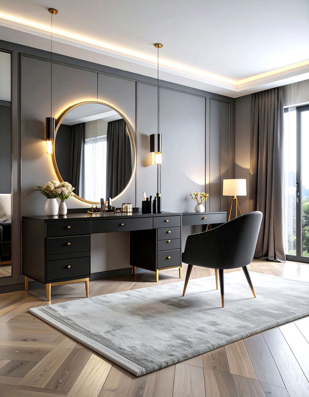 Contemporary Black Statement Design - 24 Makeup Room Ideas