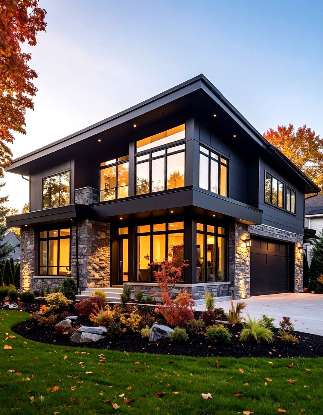 Contemporary Black Stone Facade - 24 Black House Exteriors & Paint Colors