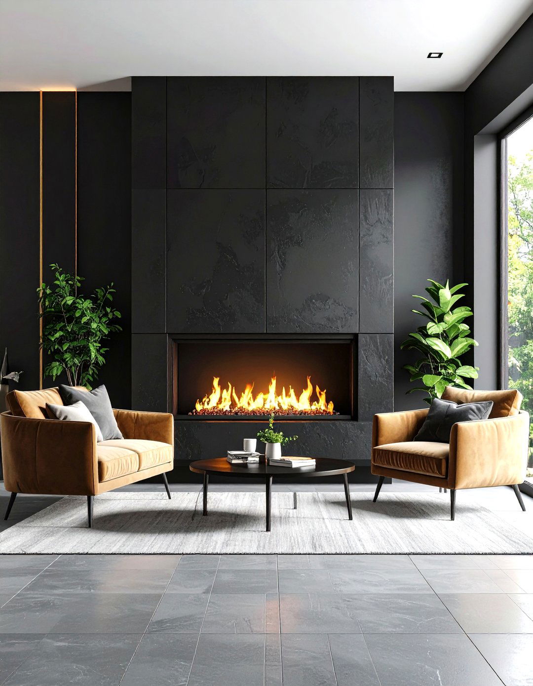 Contemporary Black Stucco Fireplace - 24 Stucco Fireplace Ideas
