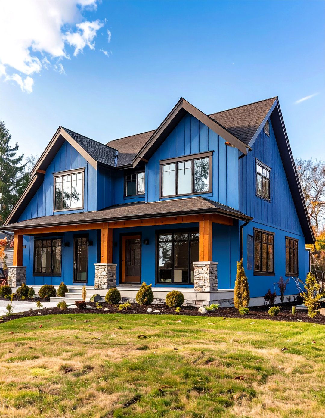 Contemporary Blue Box with Chocolate Brown Accents - 24 blue exterior home with a brown roof ideas