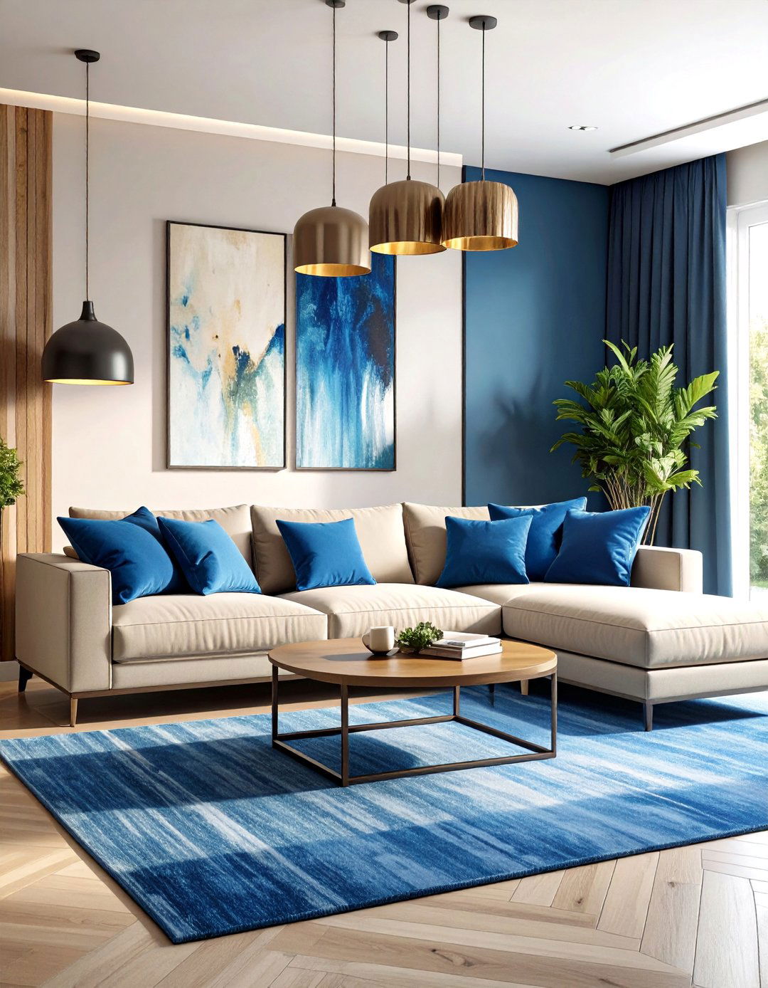 Contemporary Blue and Beige Living Room - 24 blue and beige living room ideas