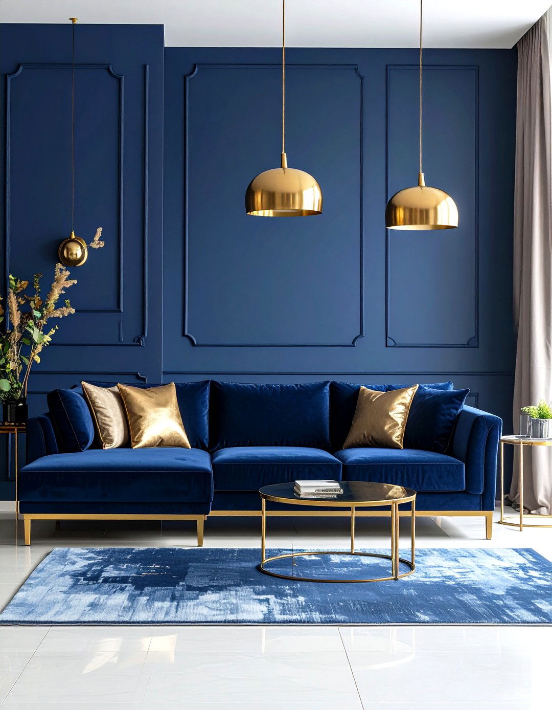Contemporary Blue and Gold Urban Penthouse - 24 Blue and Gold Living Room Ideas